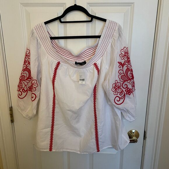 Lane Bryant NWT Embroidered Top Boho 100% Cotton Gauzy Cottagecore Prairie - Picture 4 of 12